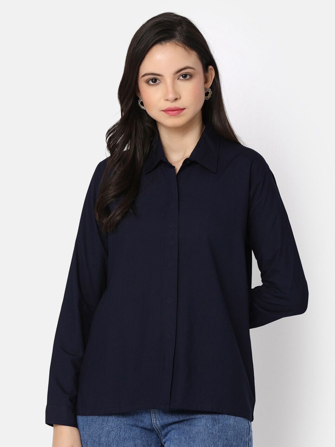 

V-Mart Spread Collar Opaque Casual Shirt, Navy blue