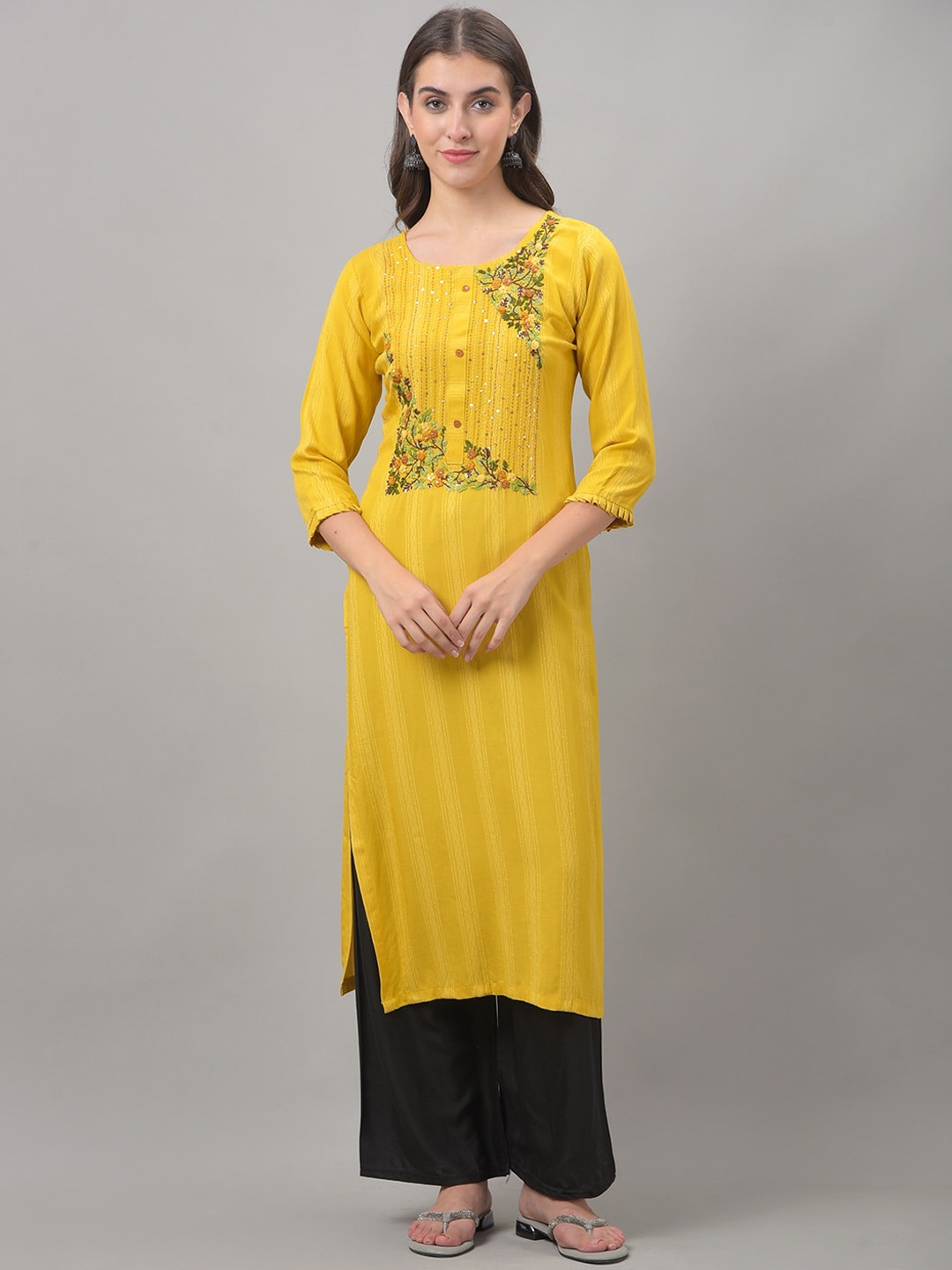 

Dollar Missy Floral Embroidered Thread Work Kurta, Yellow