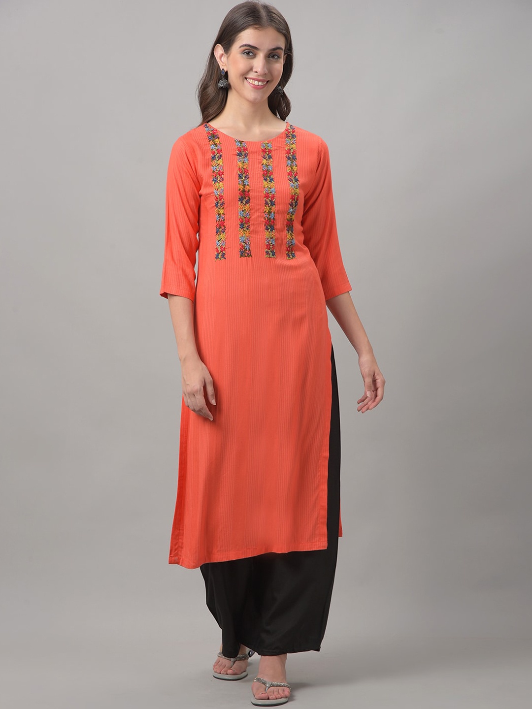 

Dollar Missy Floral Embroidered Straight Kurta, Orange