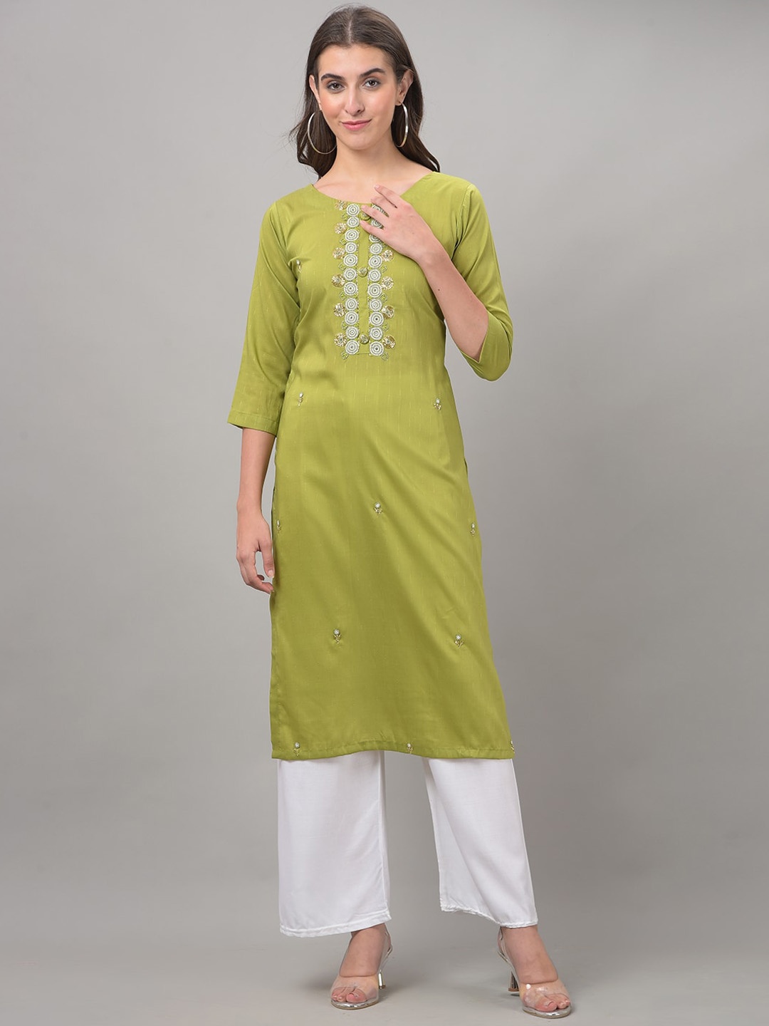 

Dollar Missy Embellished Bead Work Straight Kurta, Green