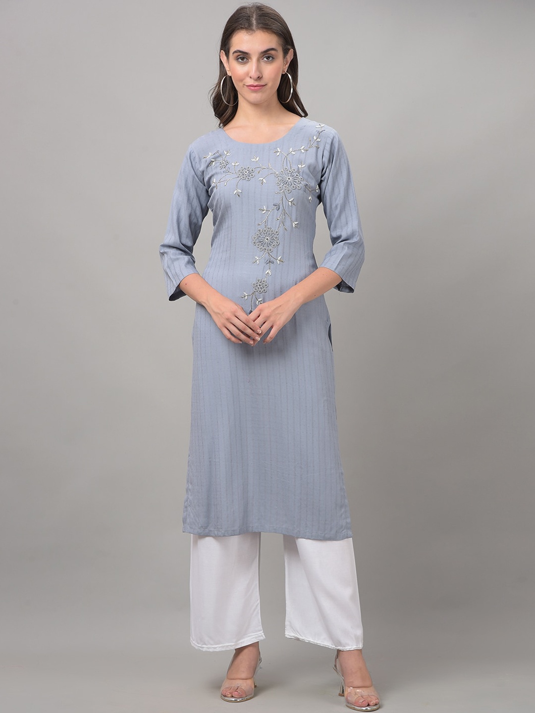 

Dollar Missy Embellished Bead Work Straight Kurta, Grey