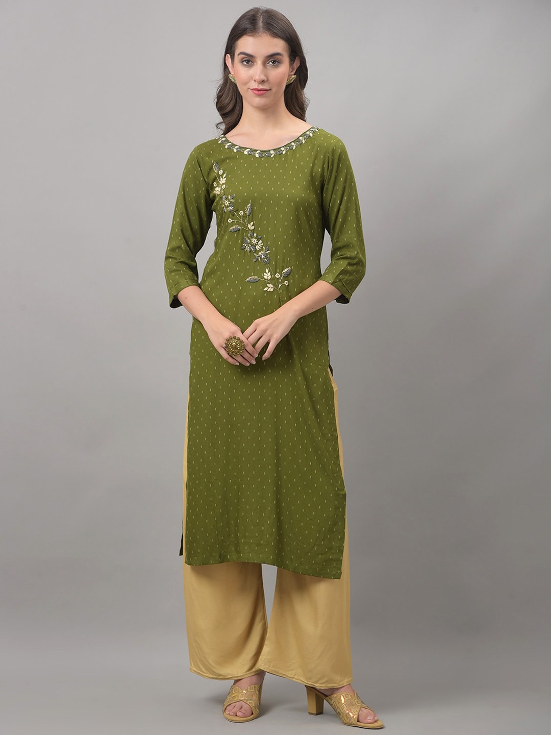 

Dollar Missy Floral Embroidered Straight Kurta, Green