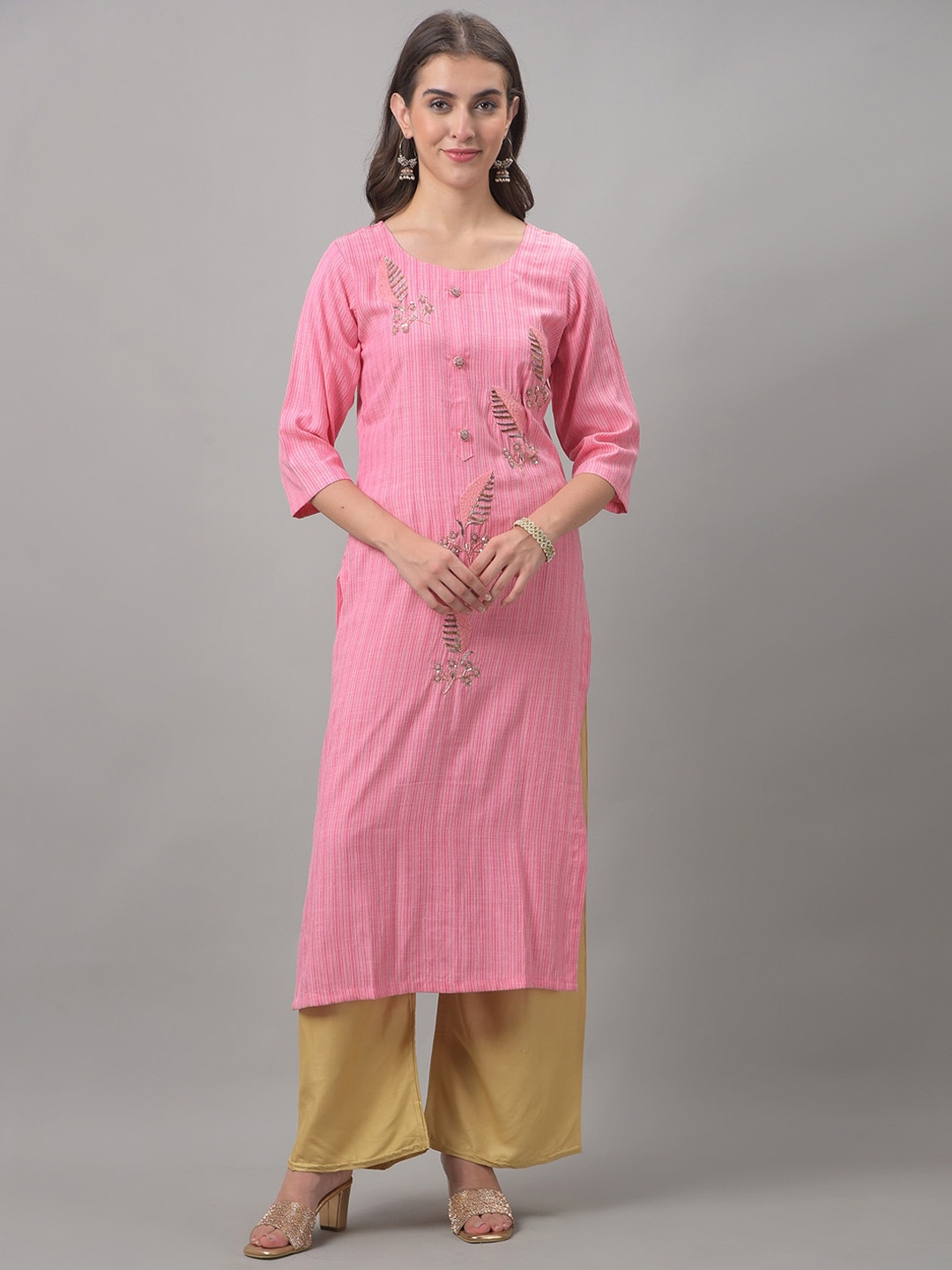 

Dollar Missy Embellished Bead Work Straight Kurta, Pink