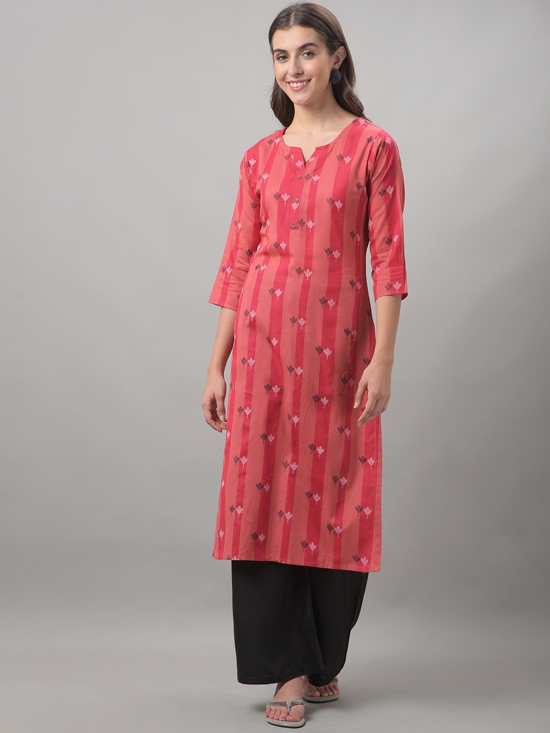 

Dollar Missy Floral Printed Keyhole Neck Straight Kurta, Pink