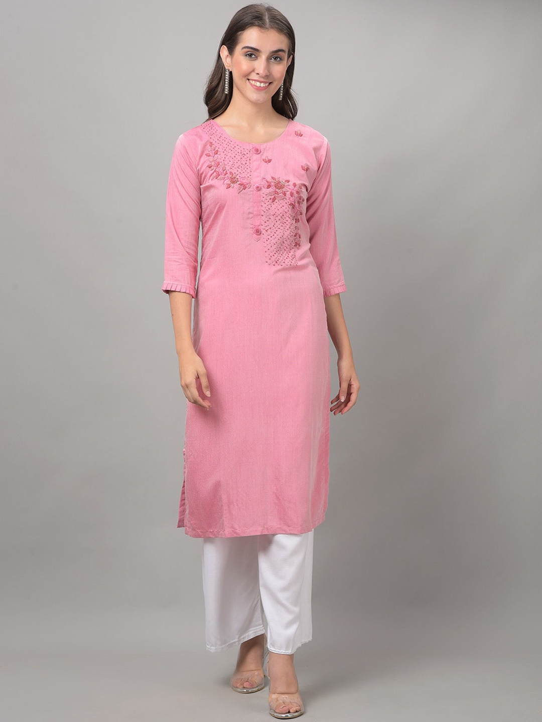 

Dollar Missy Embellished Bead Work Straight Kurta, Pink