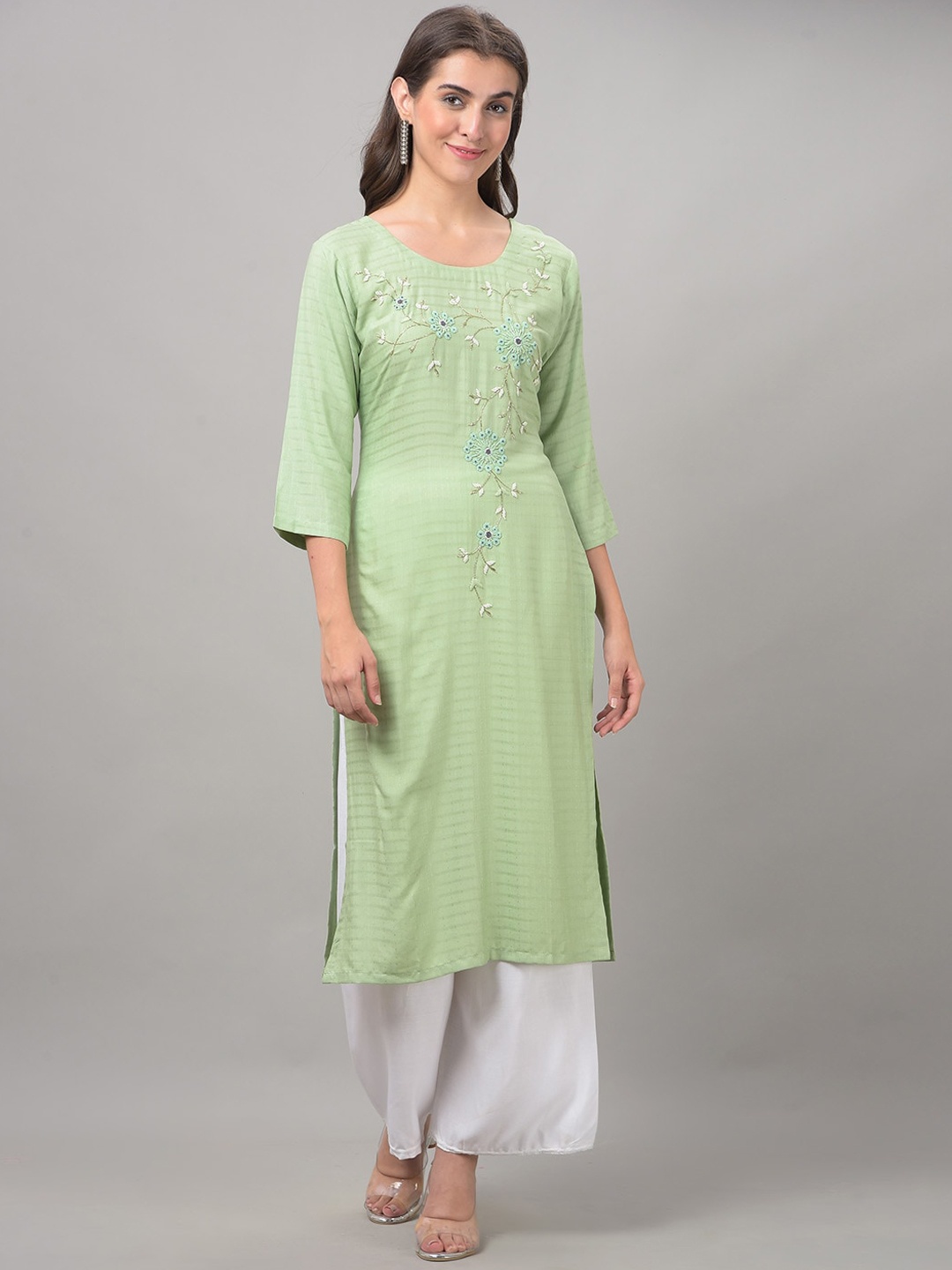 

Dollar Missy Floral Embroidered Straight Kurta, Green