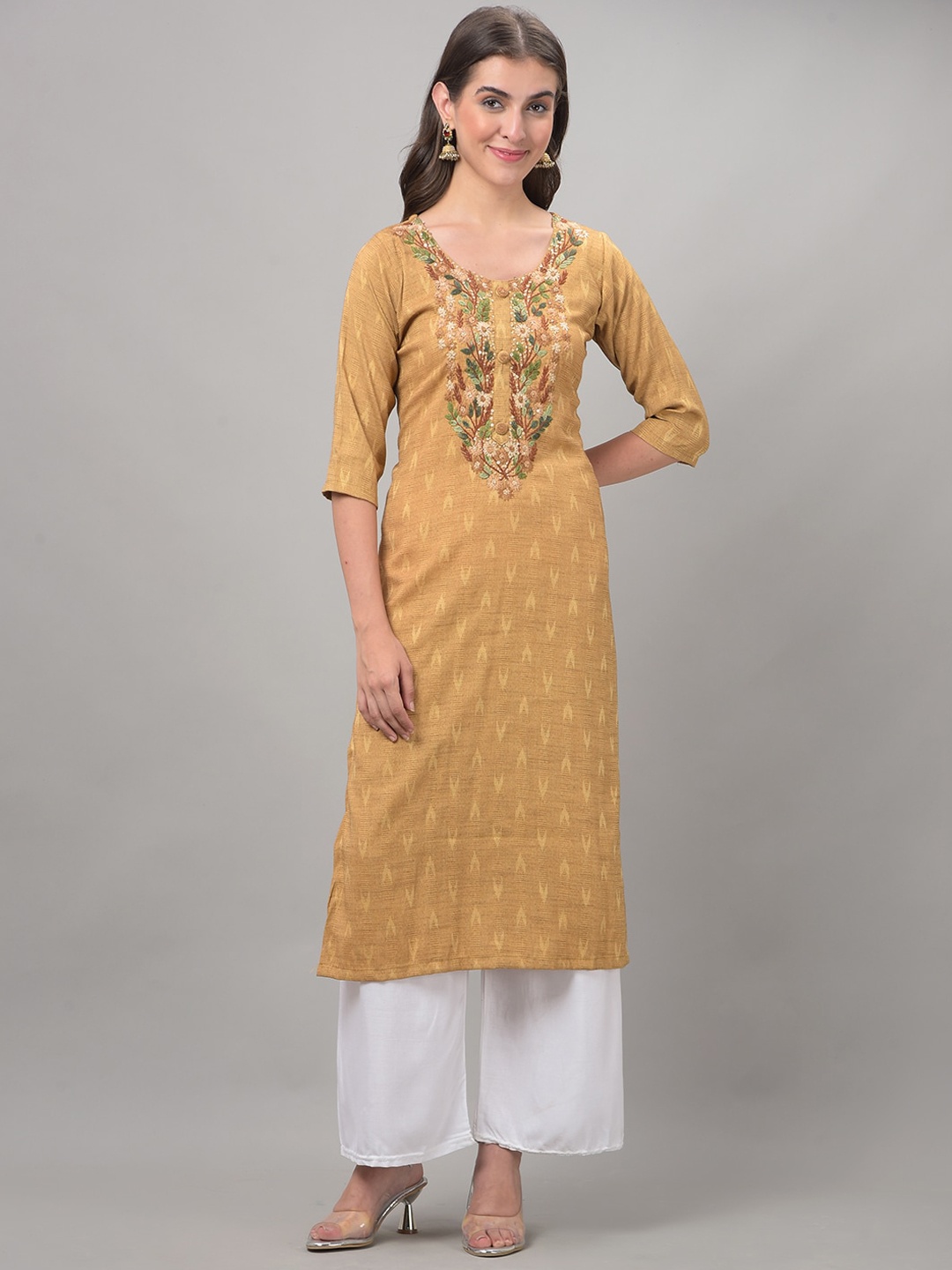 

Dollar Missy Floral Embroidered Thread Work Kurta, Beige