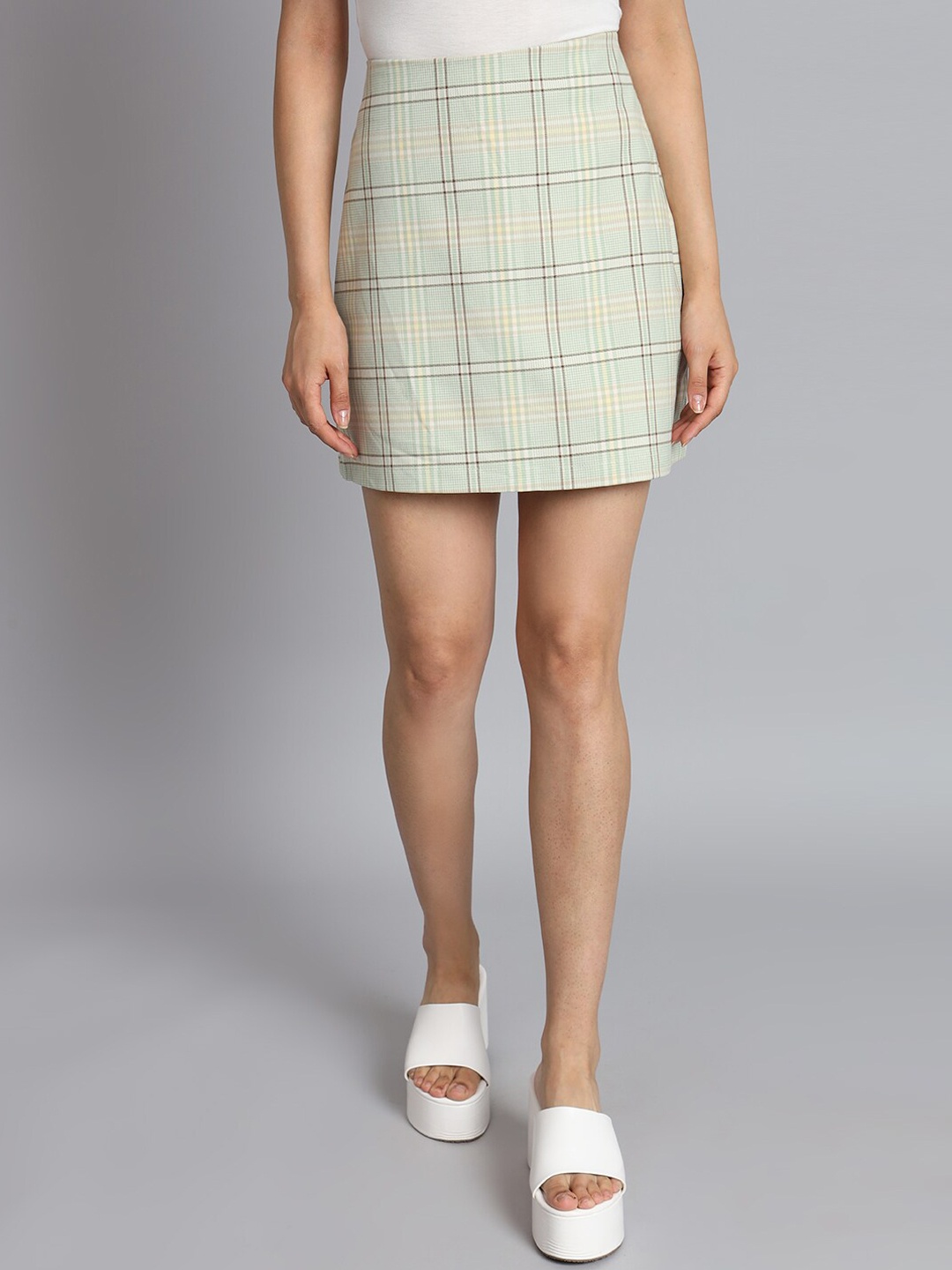 

NoBarr Checked A-Line Mini Skirt, Green