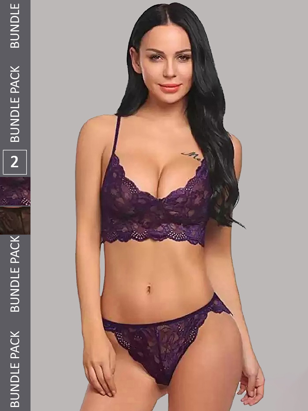 

AROUSY Pack of 2 Lacy Lingerie Sets, Black