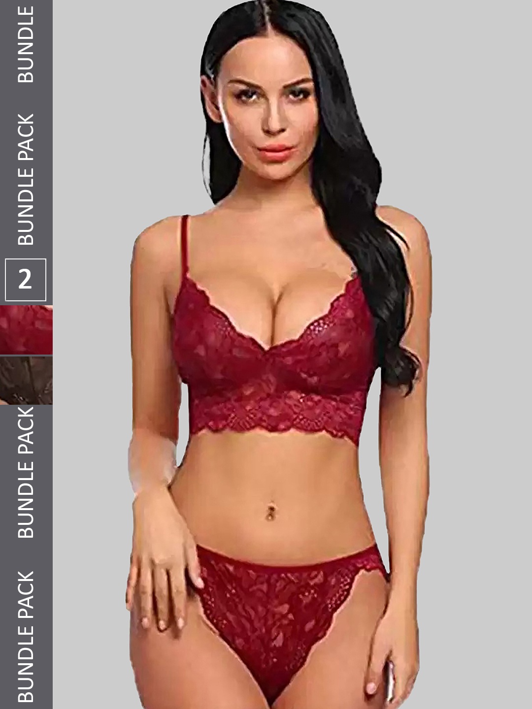

PIBU Pack Of 2 Lace Lingerie Set, Black