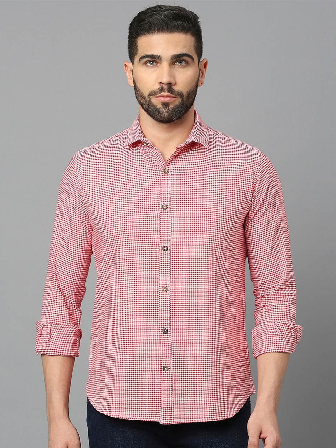 

Mast & Harbour Red Classic Slim Fit Micro Checked Pure Cotton Casual Shirt