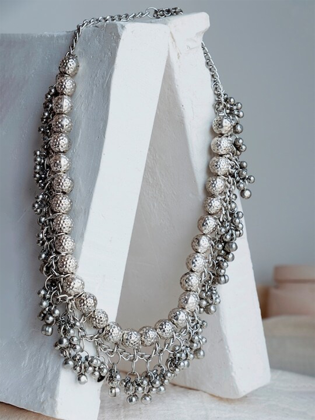 

Infuzze Silver-Plated Brass Oxidised Necklace