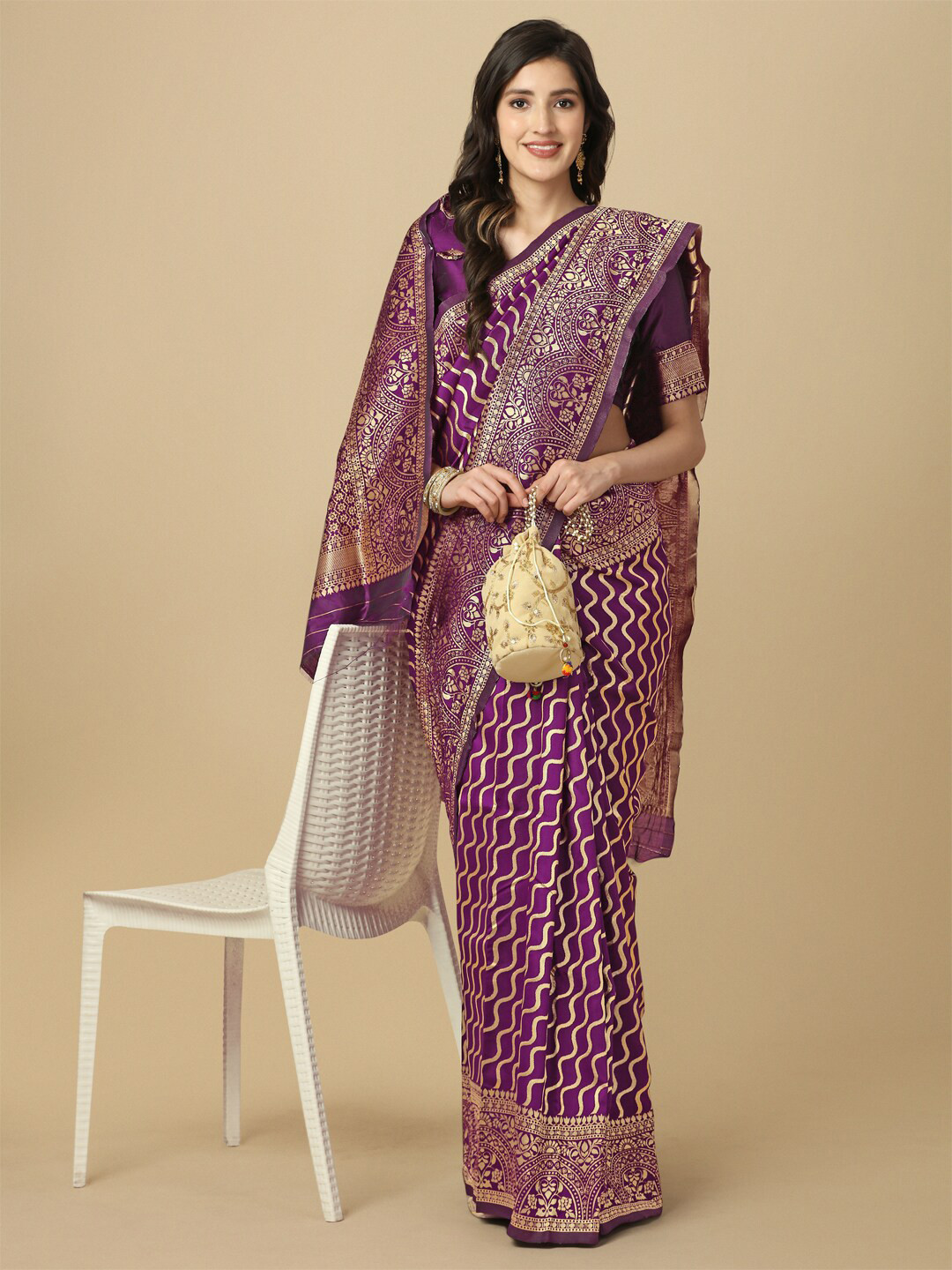 

Mitera Woven Design Zari Leheriya Saree, Purple
