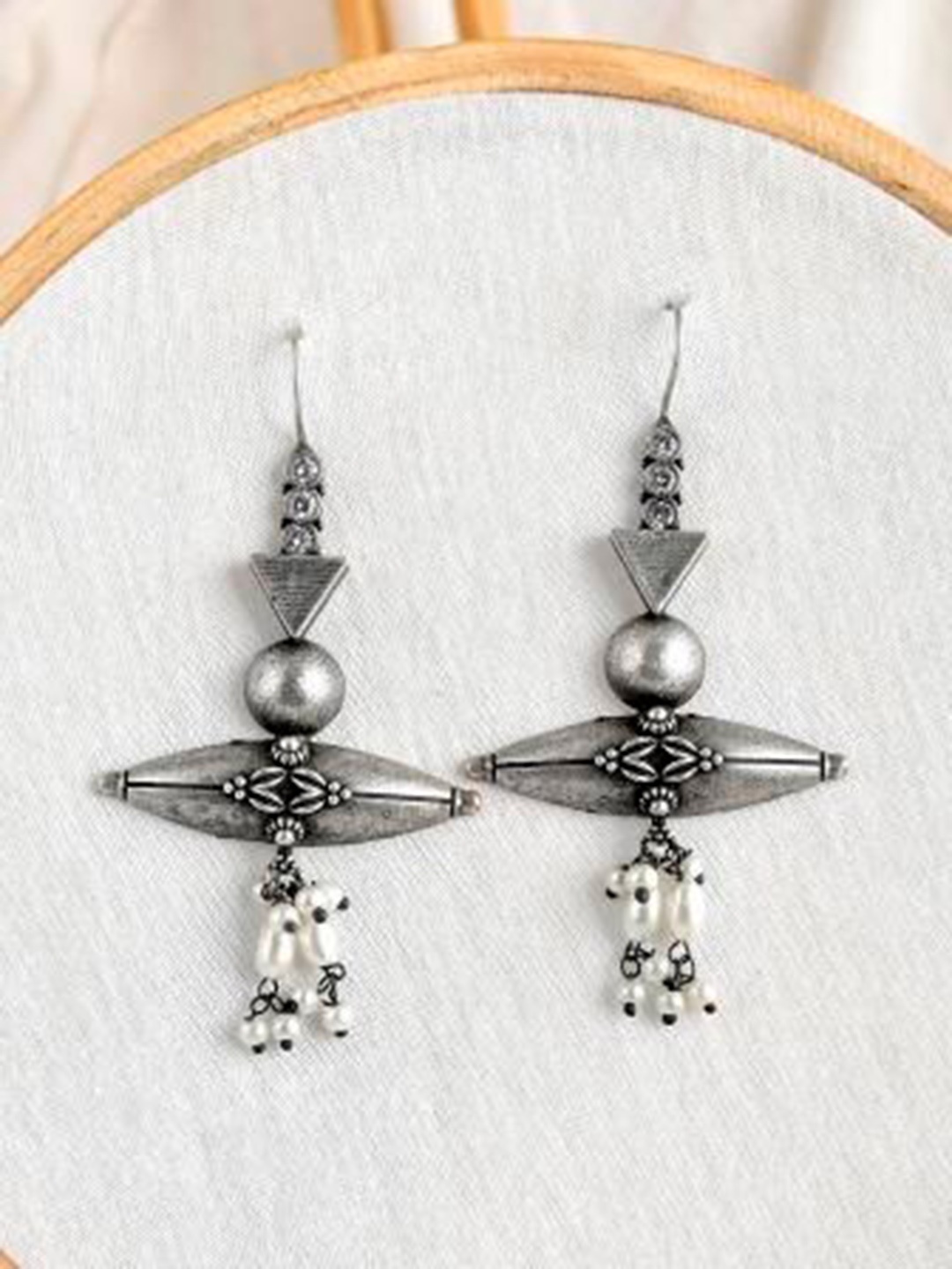 

Infuzze Oxidised Beaded Drop Earrings, Silver