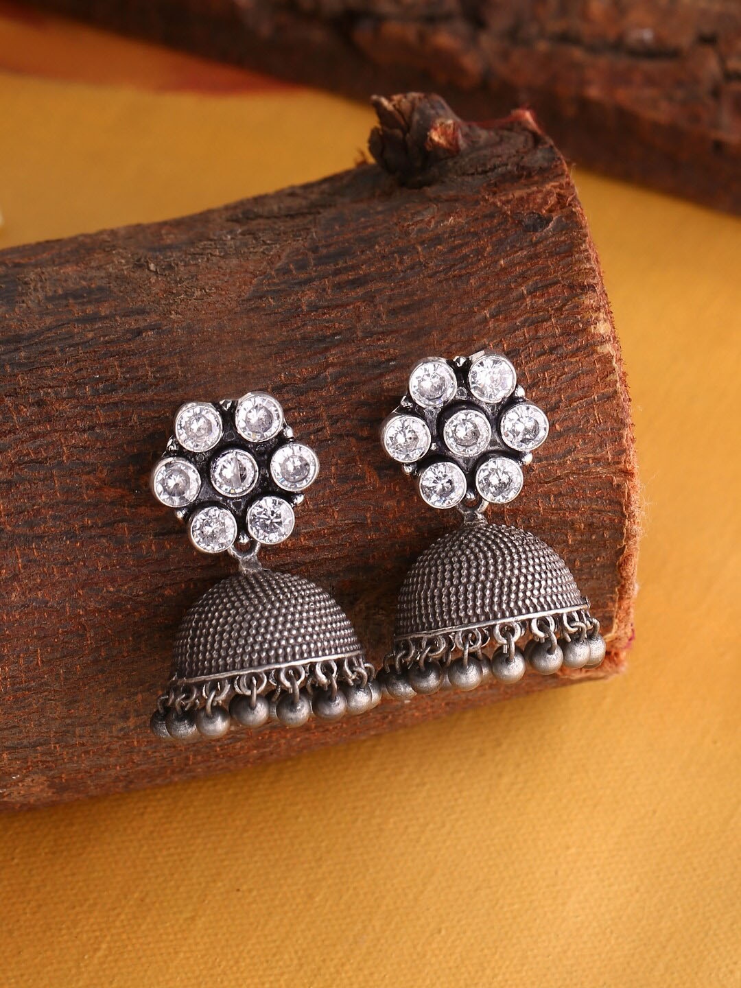 

Infuzze Stone Studded Dome Shaped Jhumkas, Silver