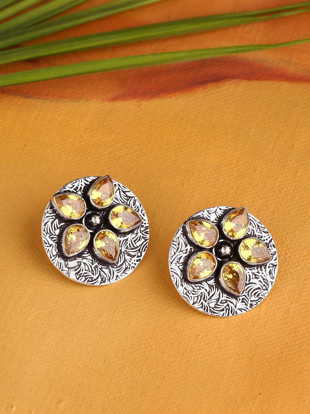 

Infuzze Stone Studded Oxidised Studs Earrings, Silver
