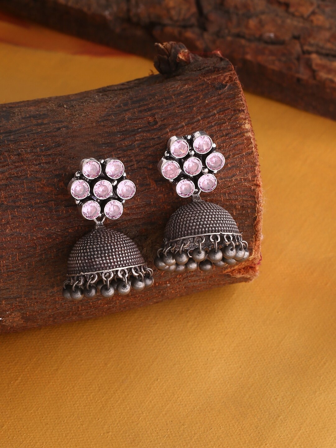 

Infuzze Stone Studded Dome Shaped Jhumkas, Silver