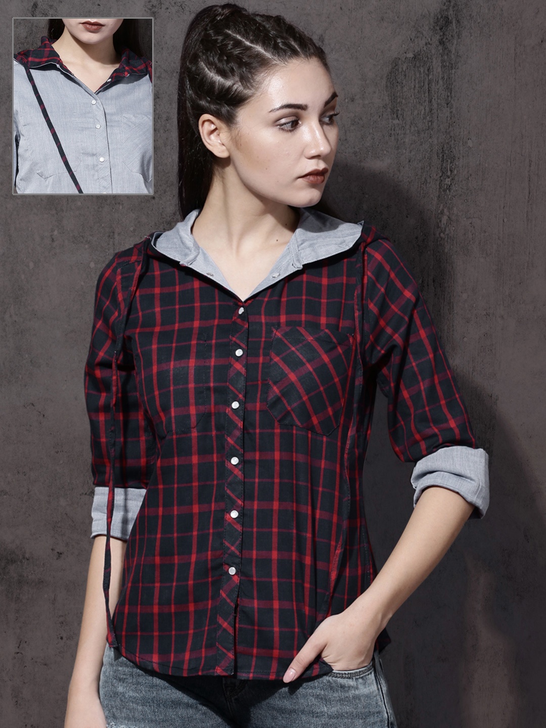 

Roadster Women Navy Blue & Blue Checked Casual Shirt