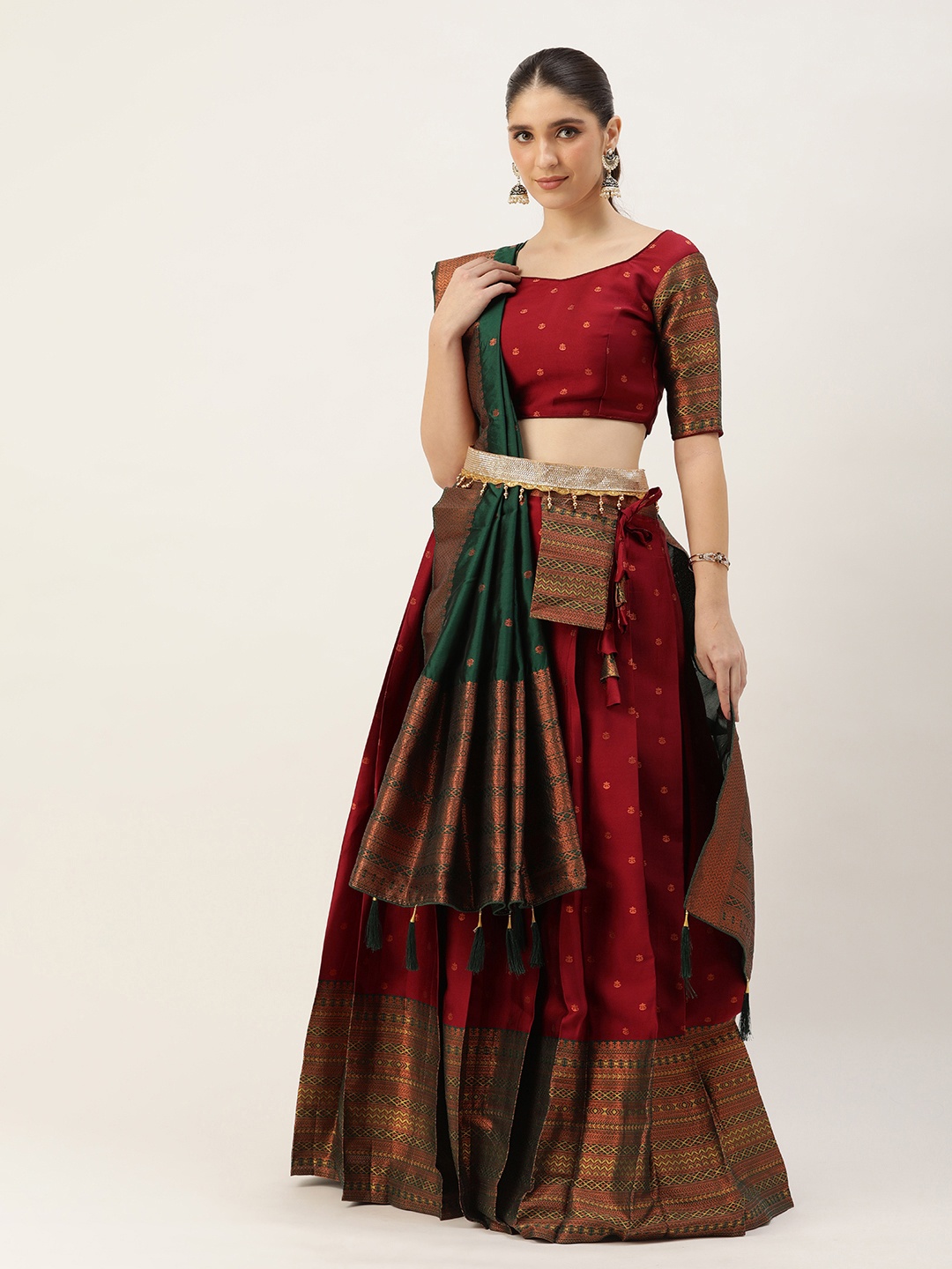 

Fabcartz Semi-Stitched Lehenga & Unstitched Blouse With Dupatta, Maroon