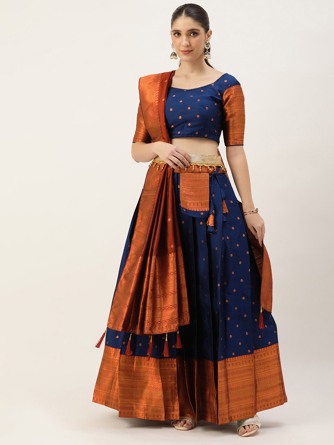 

Fabcartz Semi-Stitched Lehenga & Unstitched Blouse With Dupatta, Navy blue