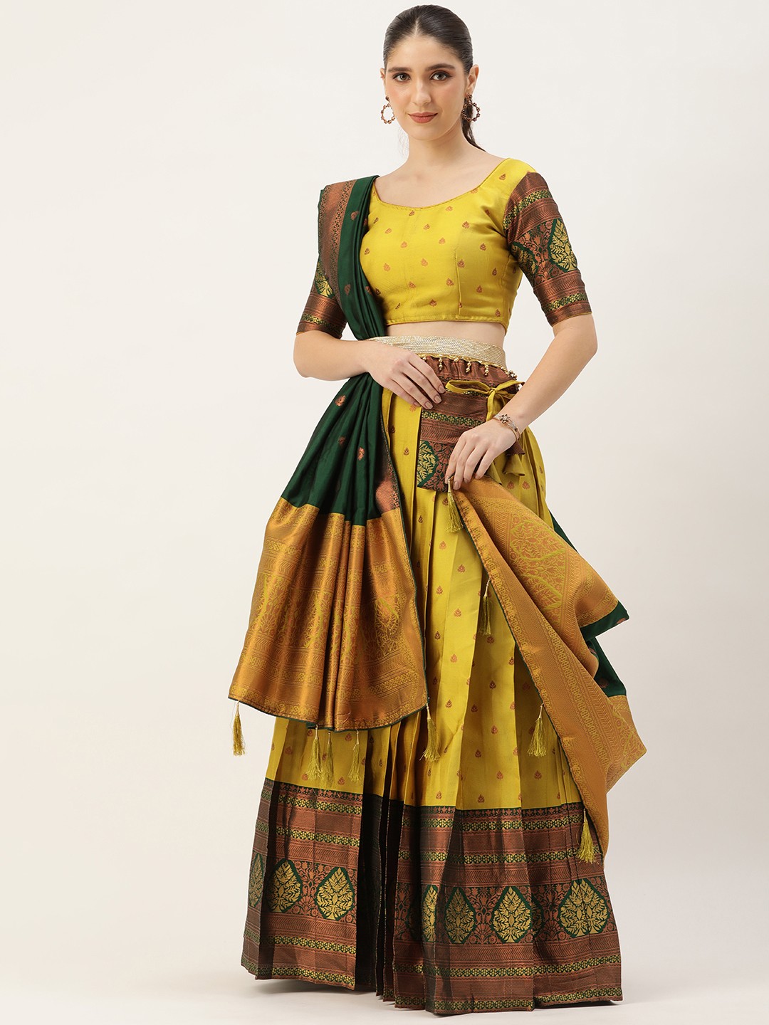 

Fabcartz Semi-Stitched Lehenga & Unstitched Blouse With Dupatta, Yellow