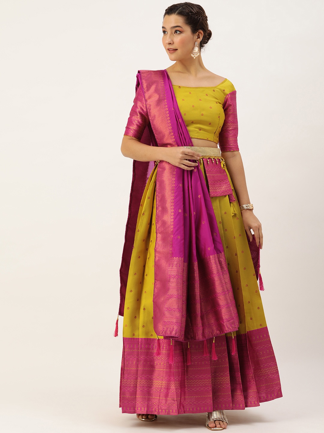 

Fabcartz Semi-Stitched Lehenga & Unstitched Blouse With Dupatta, Mustard