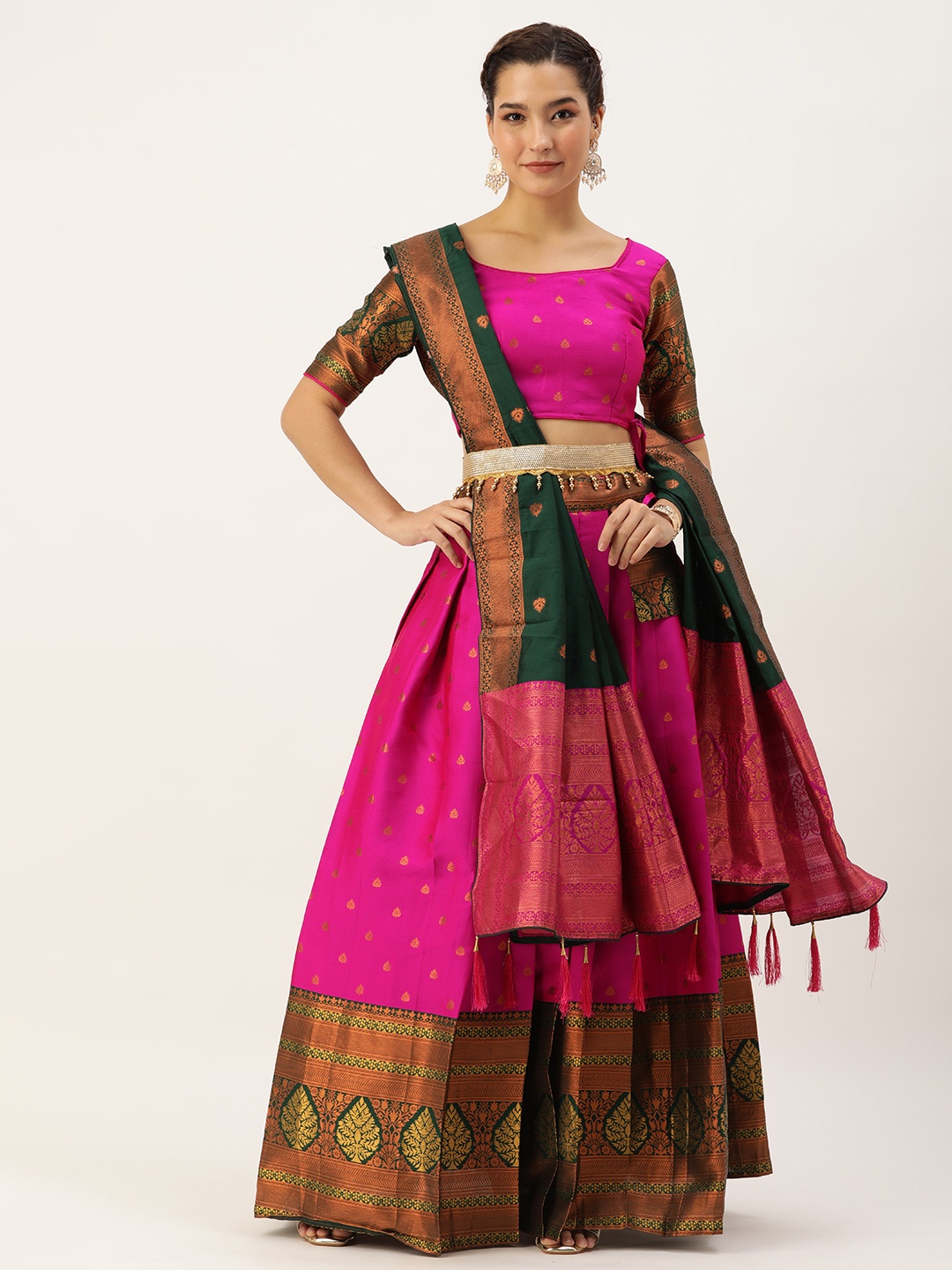 

Fabcartz Semi-Stitched Lehenga & Unstitched Blouse With Dupatta, Pink