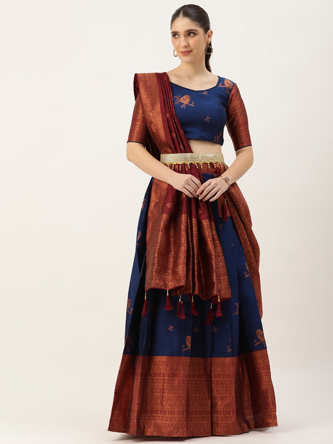 

Fabcartz Semi-Stitched Lehenga & Unstitched Blouse With Dupatta, Navy blue