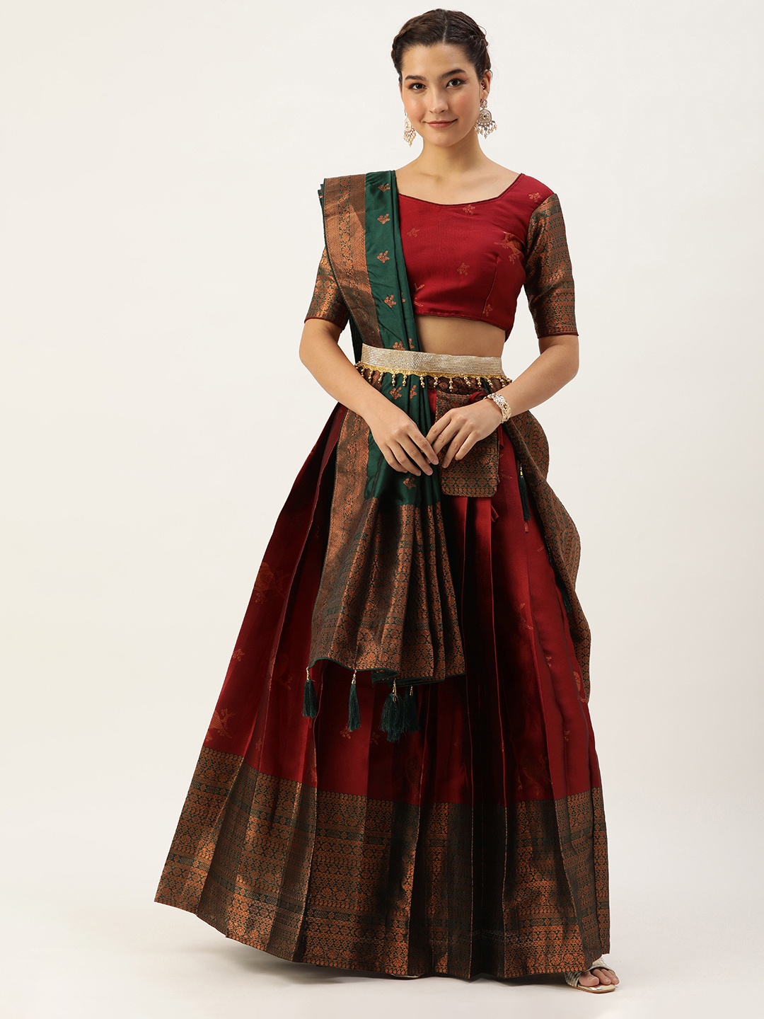 

Fabcartz Semi-Stitched Lehenga & Unstitched Blouse With Dupatta, Maroon