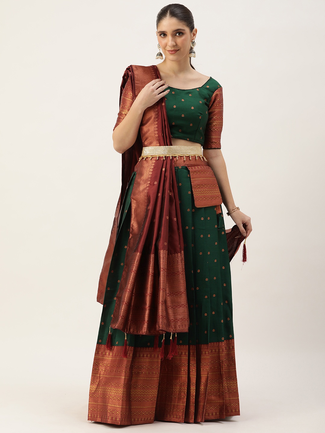 

Fabcartz Semi-Stitched Lehenga & Unstitched Blouse With Dupatta, Green