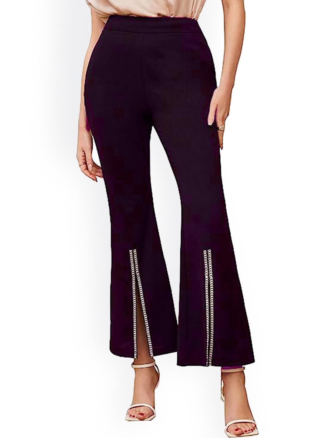 

WESTHOOD Women Classic Flared High-Rise Wrinkle Free Bootcut Trousers, Purple