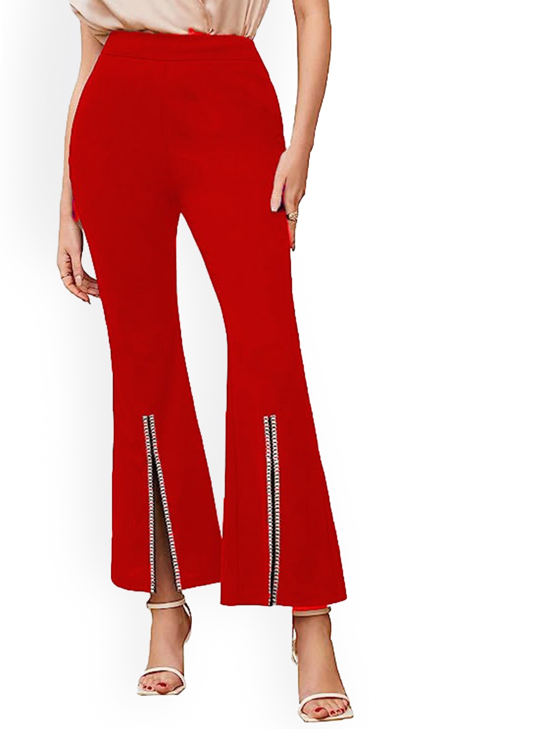 

WESTHOOD Women Classic Flared High-Rise Wrinkle Free Bootcut Trousers, Red