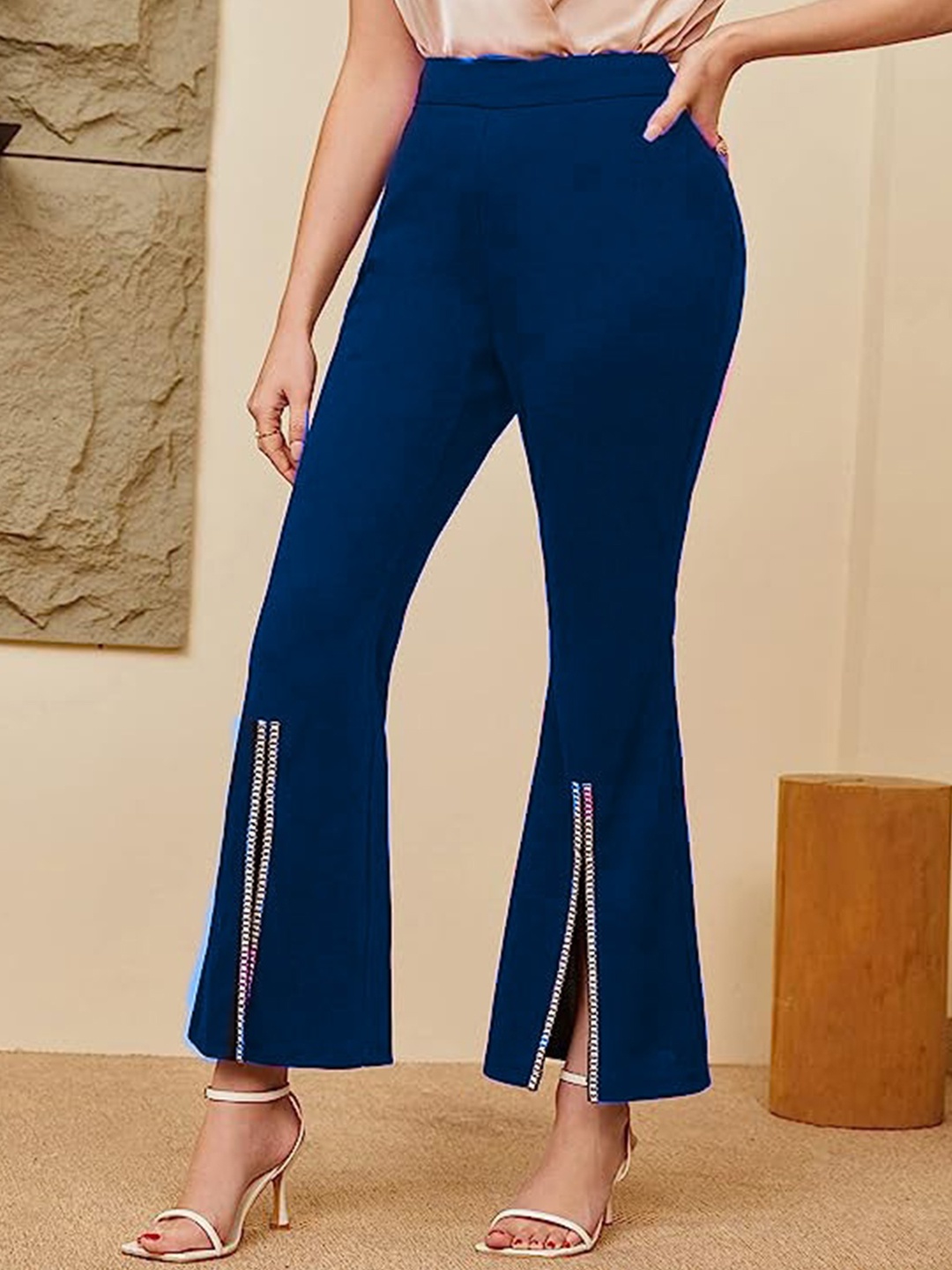 

WESTHOOD Women Classic Flared High-Rise Wrinkle Free Bootcut Trousers, Teal
