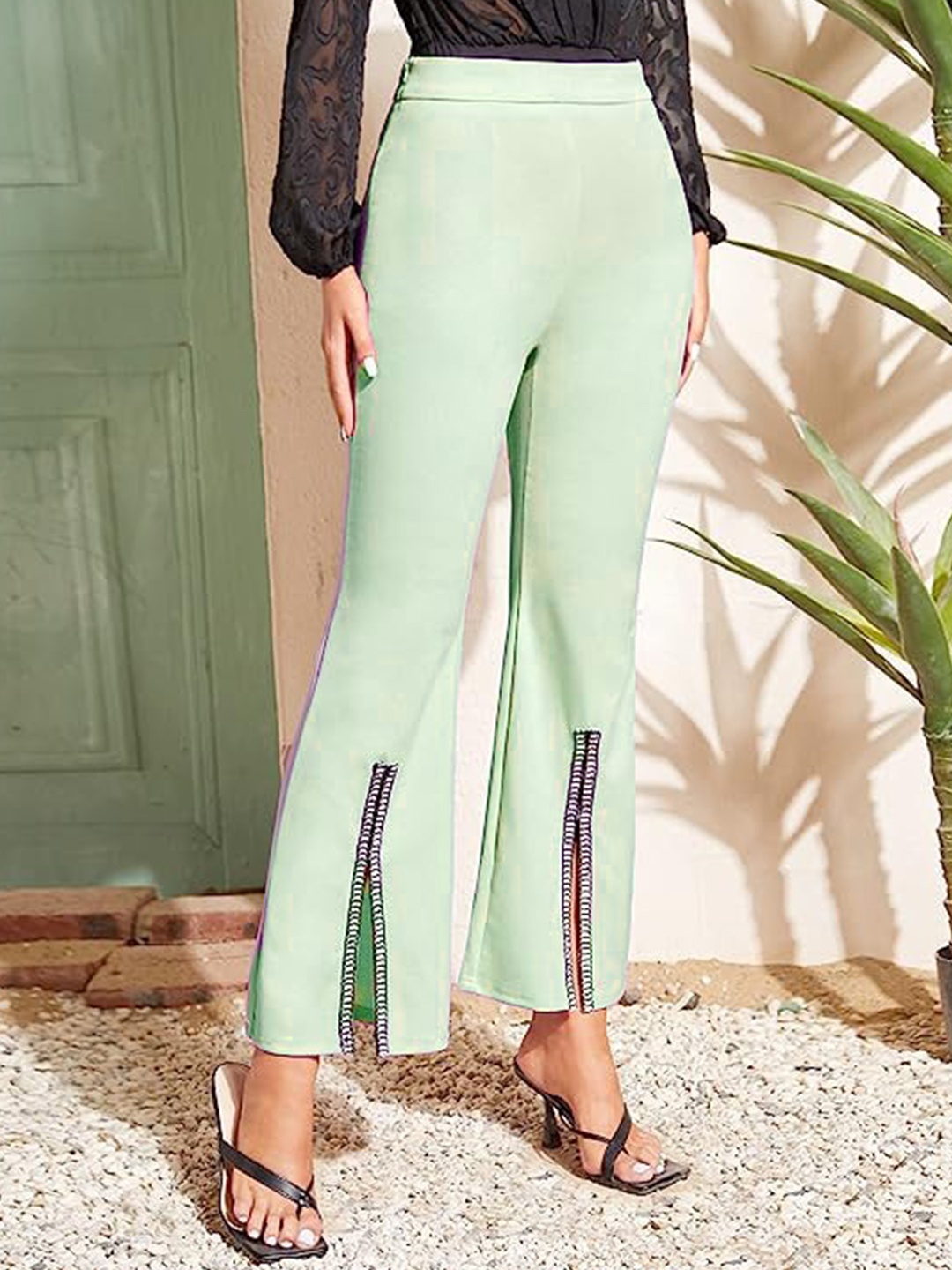 

WESTHOOD Women Classic Flared High-Rise Wrinkle Free Bootcut Trousers, Sea green