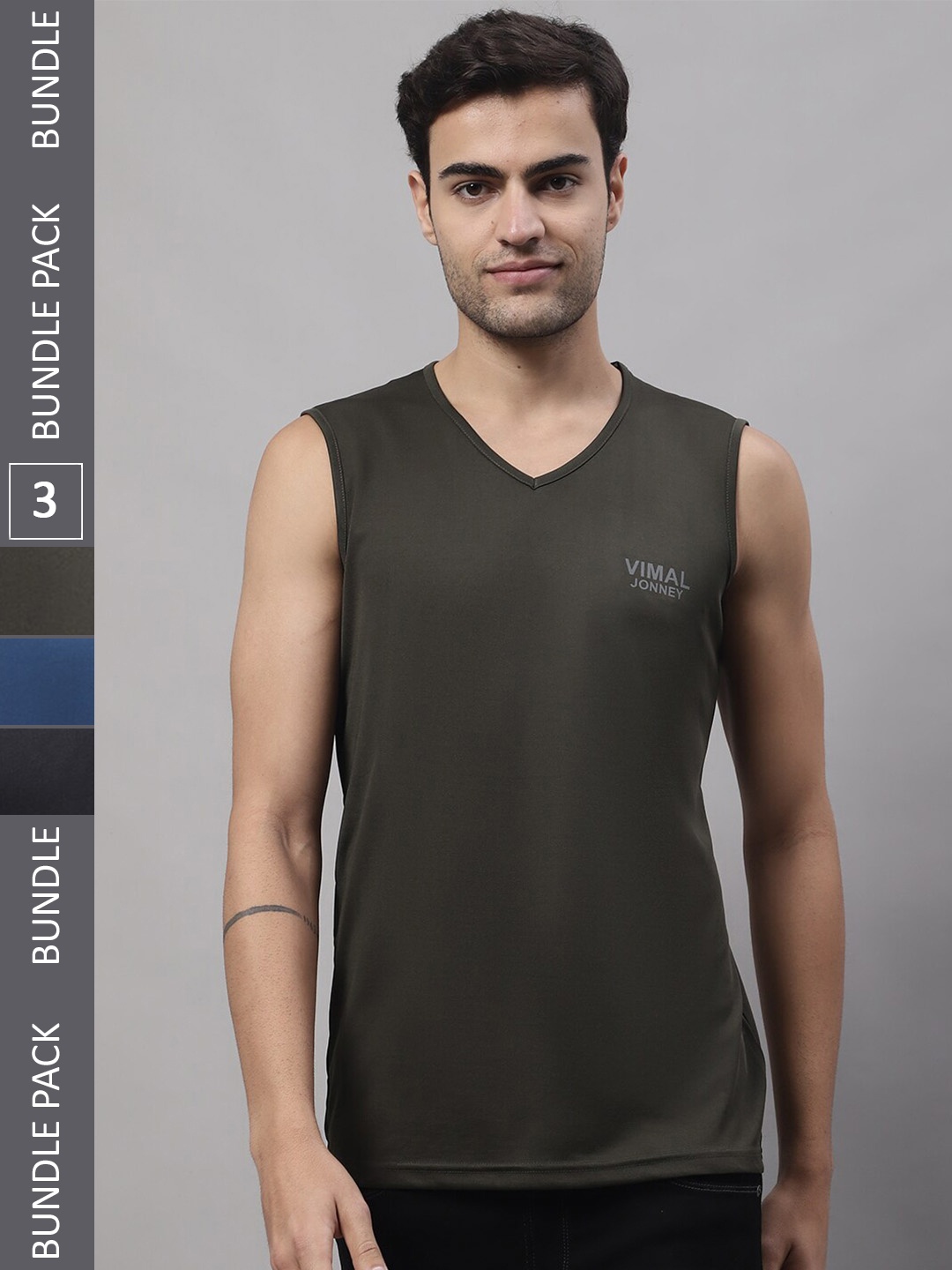 

MACK JONNEY JONNEY Pack Of 3 V-Neck Sleeveless Cotton T-Shirt, Grey