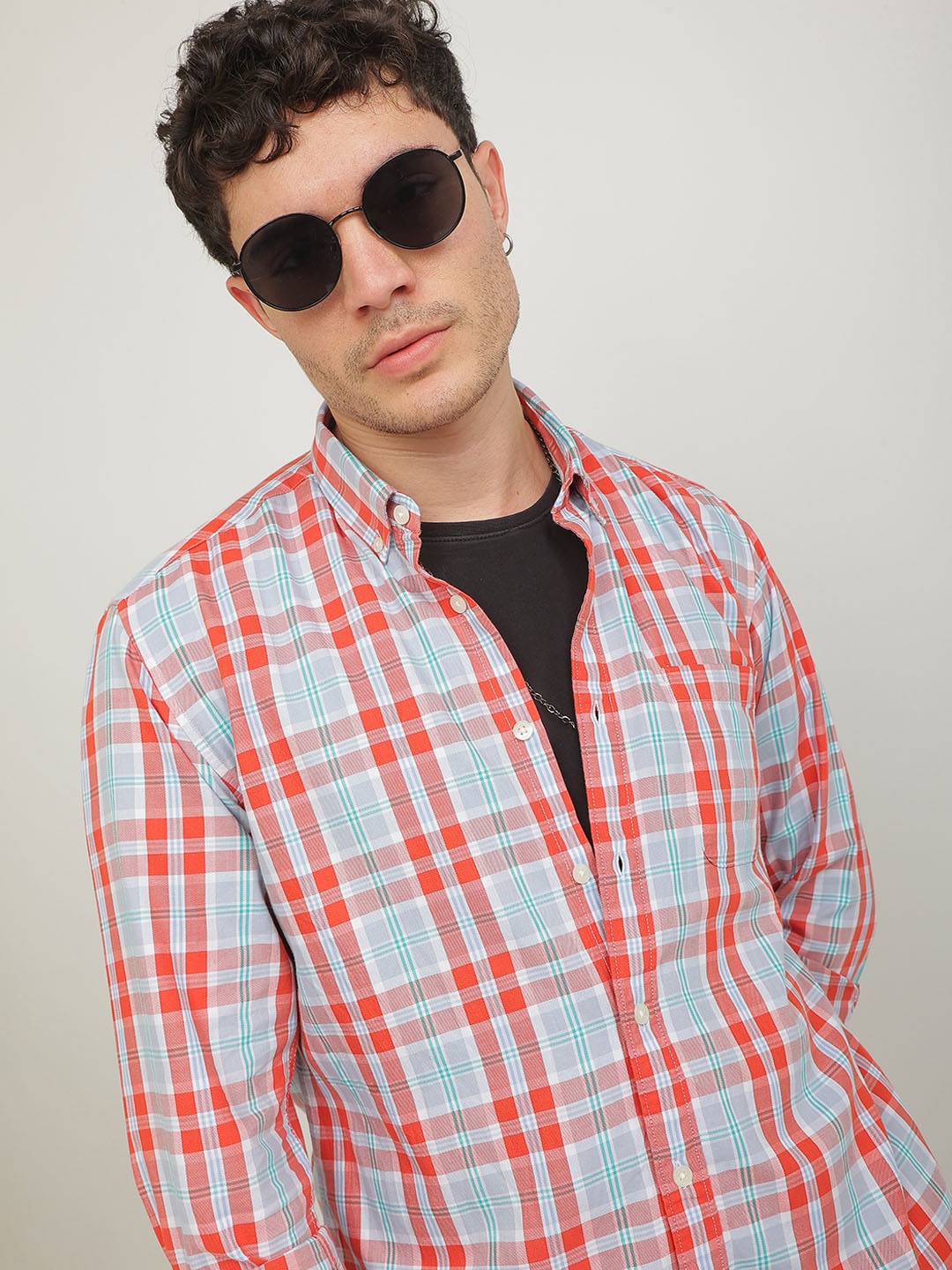 

Snitch Standard Slim Fit Tartan Checks Opaque Pure Cotton Casual Shirt, Blue