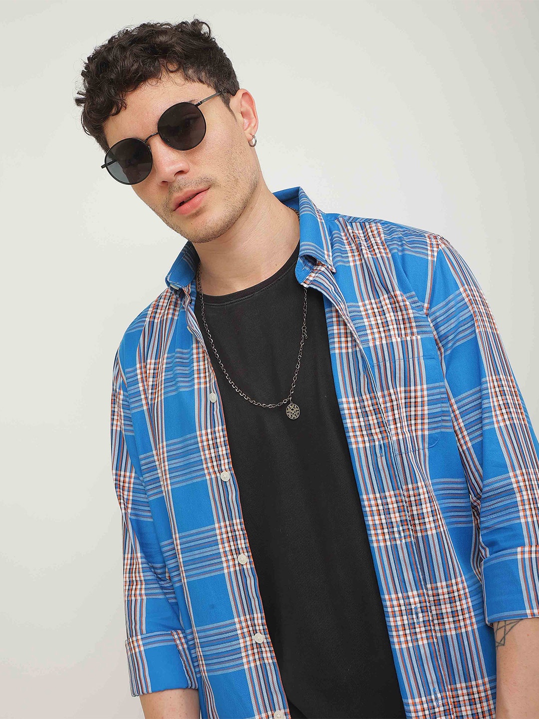 

Snitch Blue Standard Slim Fit Tartan Checked Casual Pure Cotton Shirt