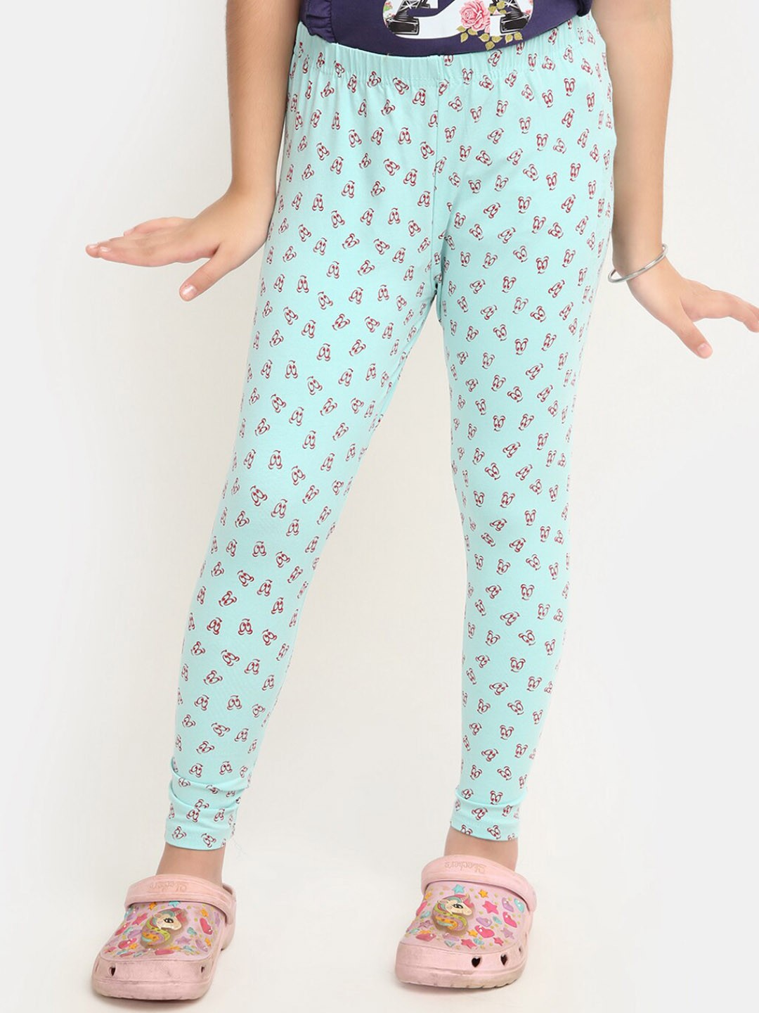 

V-Mart Girls Printed Cotton Ankle-Length Leggings, Blue