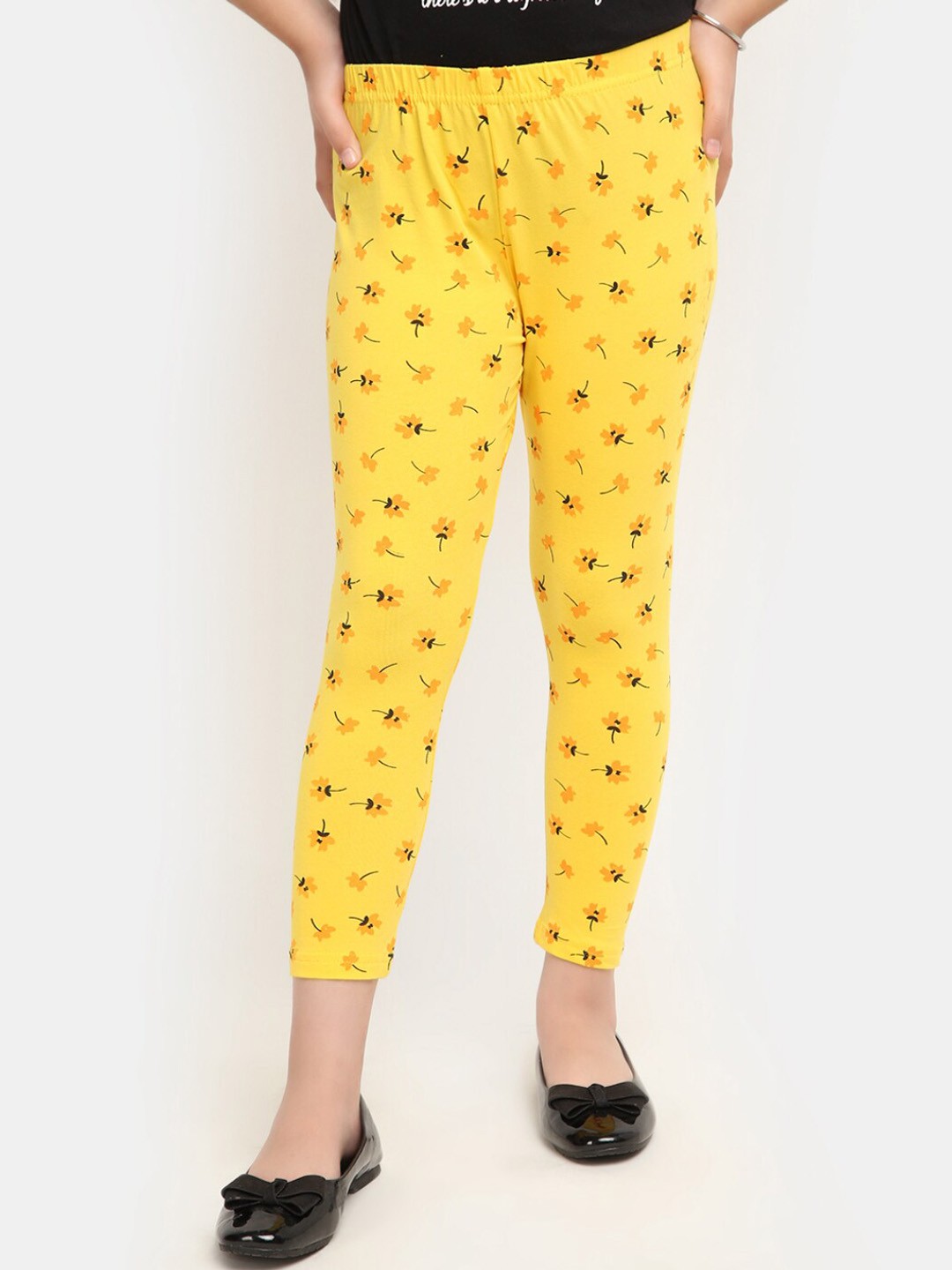 

V-Mart Girls Printed Ankle-Length Leggings, Yellow