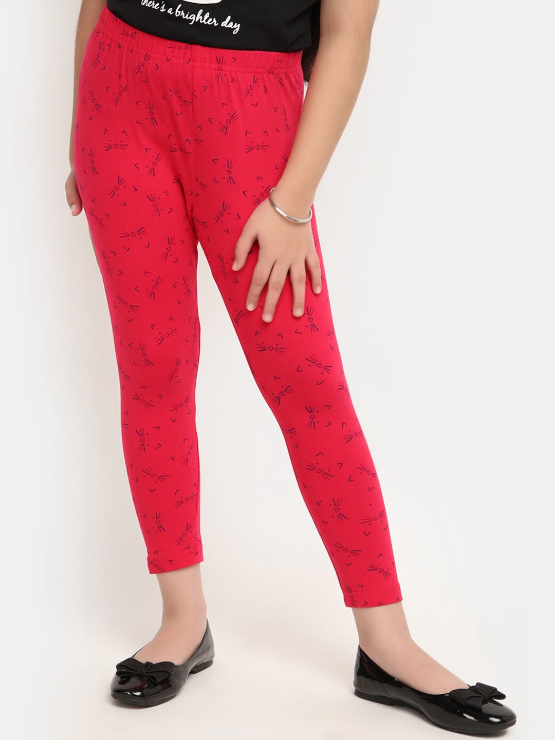 

V-Mart Girls Printed Ankle-Length Leggings, Red