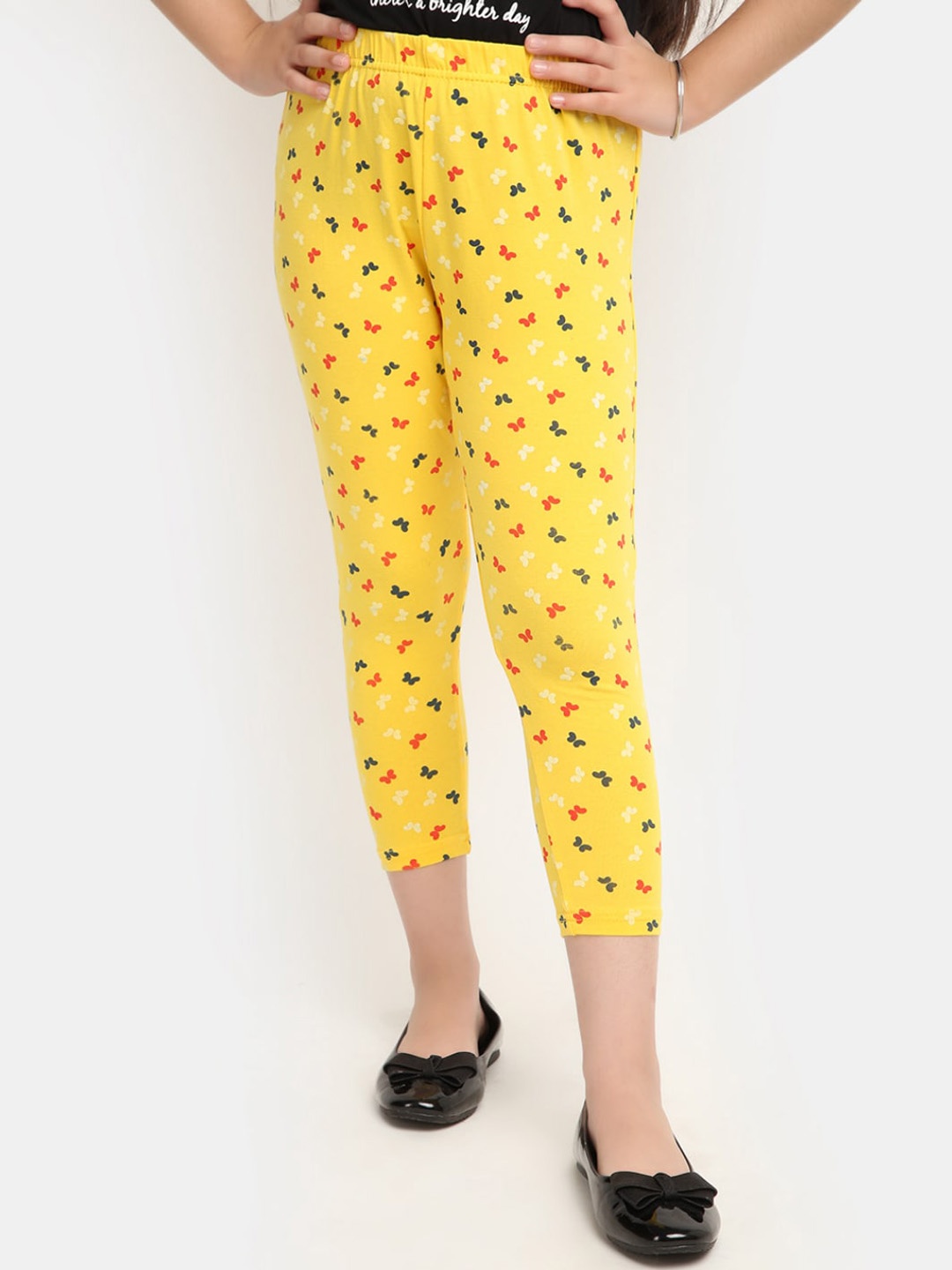 

V-Mart Girls Printed Ankle-Length Leggings, Yellow