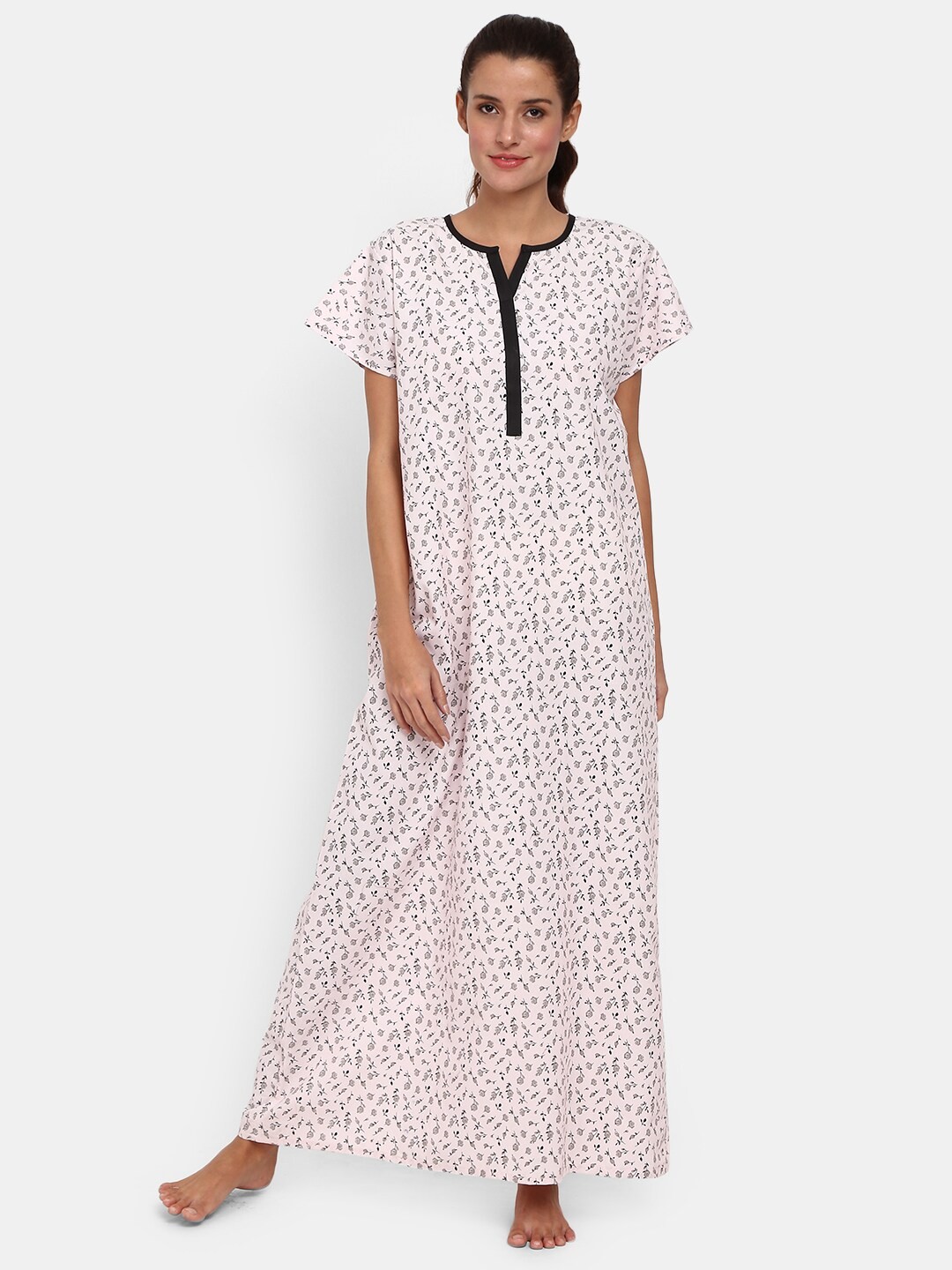 

V-Mart Floral Printed Cotton Maxi Nightdress, Pink