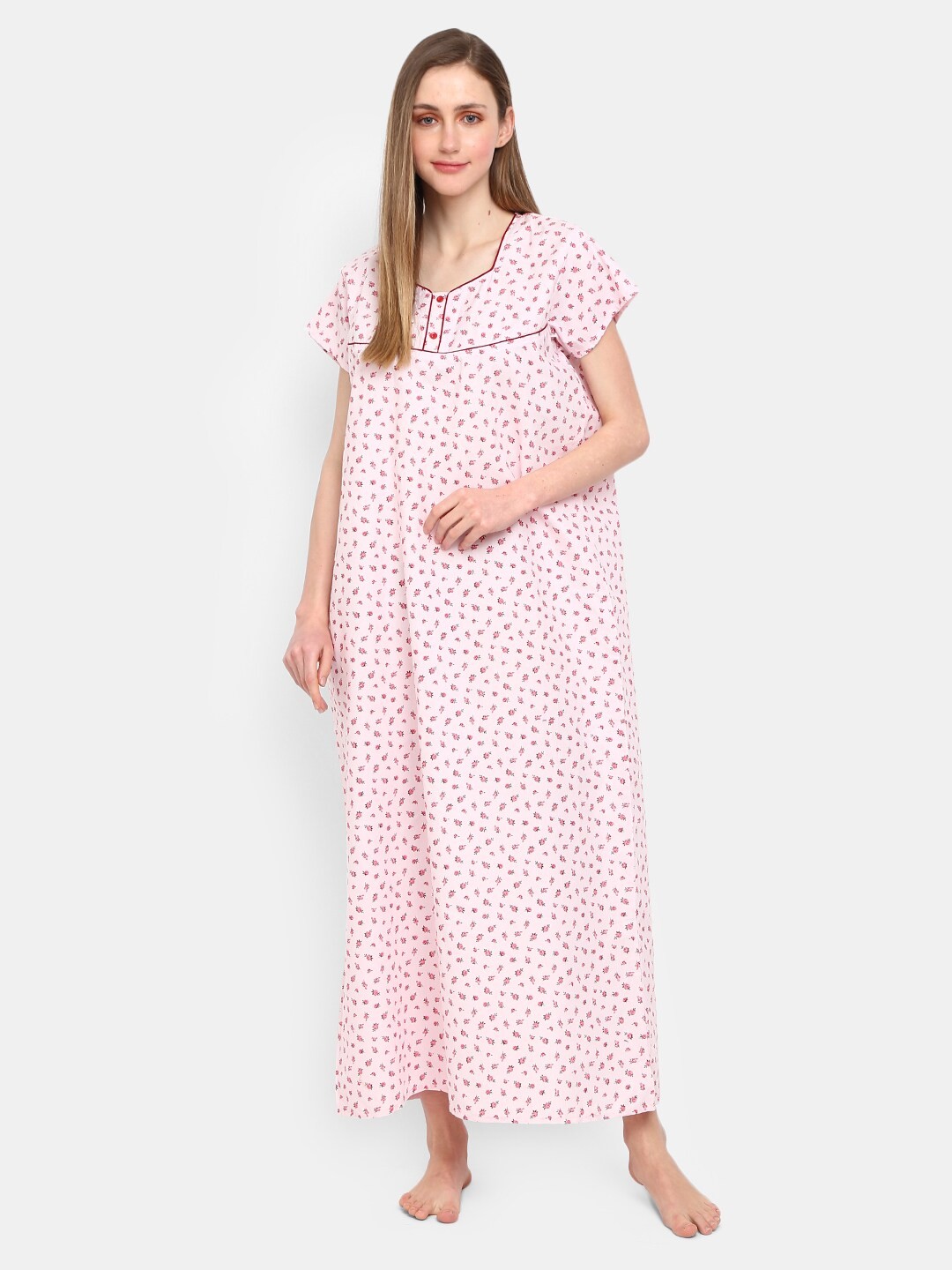 

V-Mart Floral Printed Cotton Maxi Nightdress, Pink