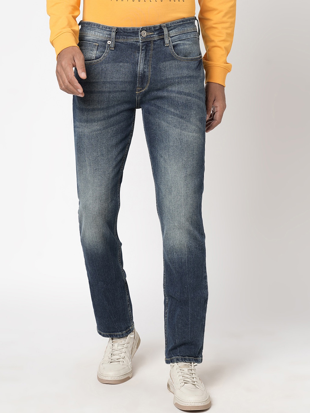 

BEAT LONDON by PEPE JEANS Men Slim Fit Mid Waist Clean Look Heavy Fade Jeans, Blue