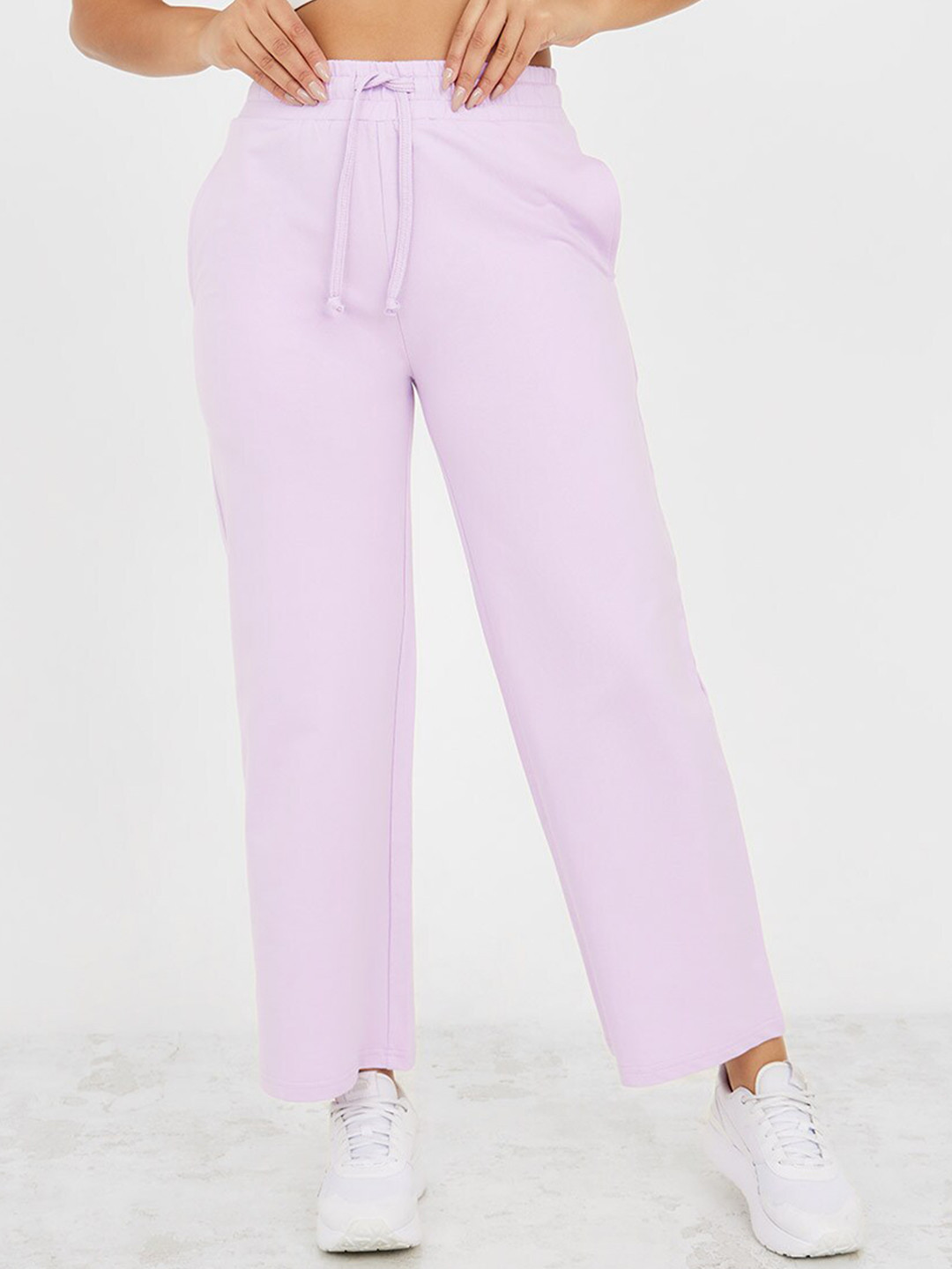 

Styli Women Pure Cotton Mid Rise Relaxed-Fit Track Pants, Purple