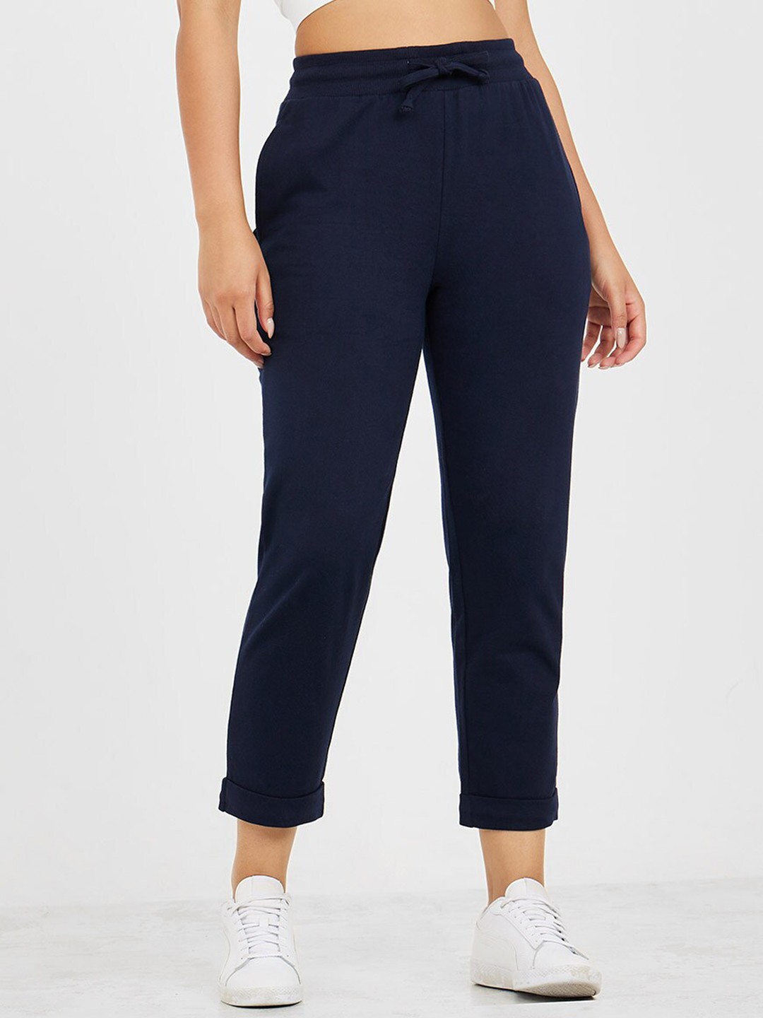 

Styli Women Slim Fit Cotton Track Pants, Navy blue
