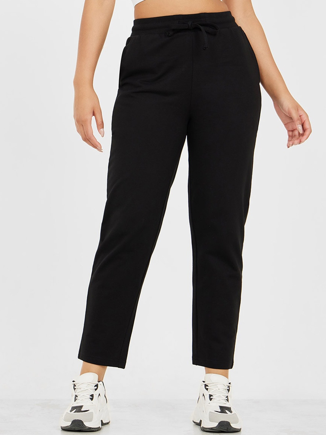 

Styli Women Cotton Tapered-Fit Track Pants, Black