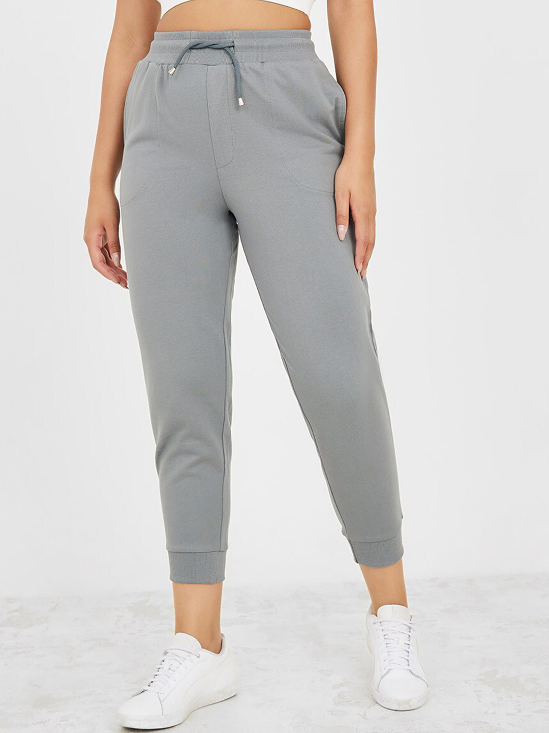 

Styli Women Pure Cotton Relaxed-Fit Joggers, Grey