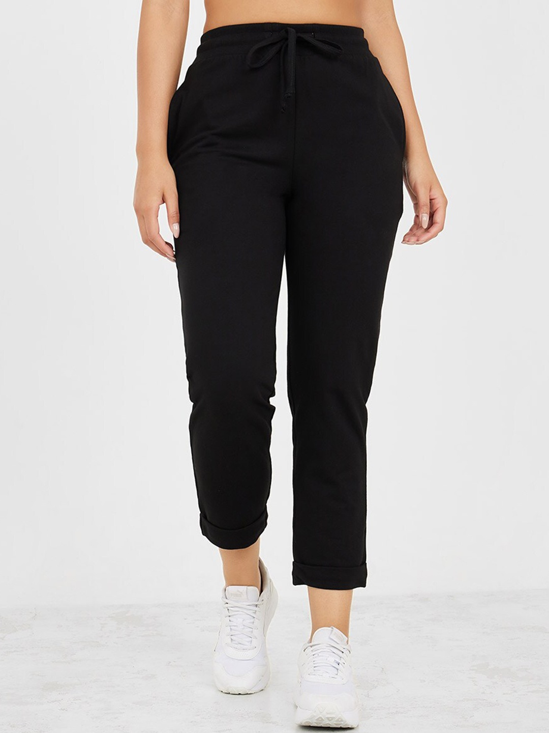 

Styli Women Cotton Slim-Fit Active Track Pants, Black