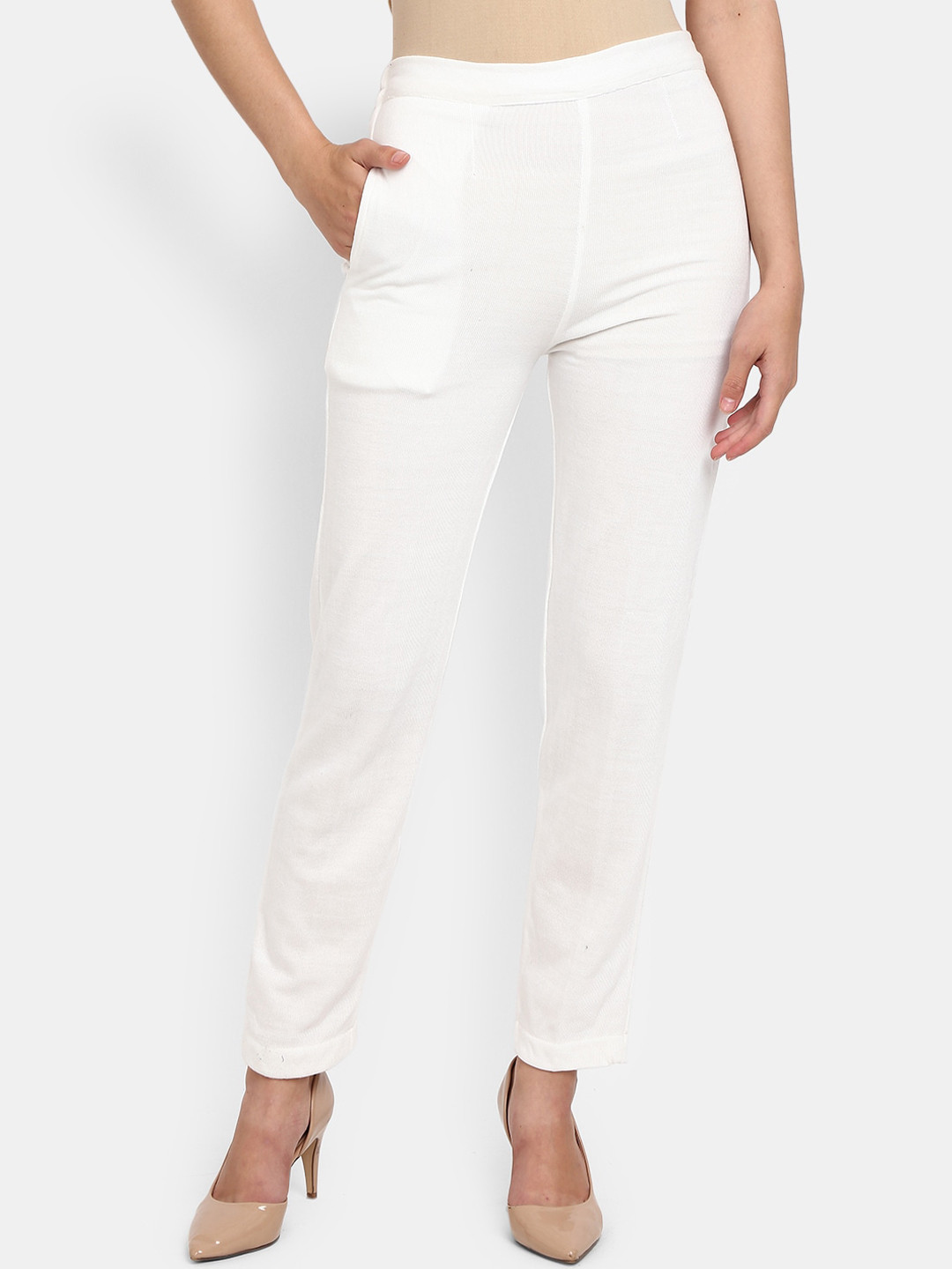 

V-Mart Women Mid-Rise Regular Fit Trousers, White